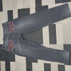 Avirex Straight Leg Embroidered Baggy Jeans Vintage Y2k Gray, Red And White